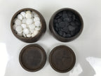 Japanese Go Stone Goishi Game Pieces Set Vtg Igo Brown Wood Bowls Glass GO100