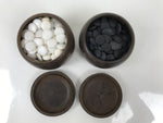 Japanese Go Stone Goishi Game Pieces Set Vtg Igo Brown Wood Bowls Glass GO100