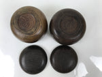 Japanese Go Stone Goishi Game Pieces Set Vtg Igo Brown Wood Bowls Glass GO100