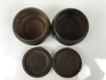 Japanese Go Stone Goishi Game Pieces Set Vtg Igo Brown Wood Bowls Glass GO100