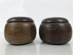 Japanese Go Stone Goishi Game Pieces Set Vtg Igo Brown Wood Bowls Glass GO100