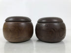 Japanese Go Stone Goishi Game Pieces Set Vtg Igo Brown Wood Bowls Glass GO100