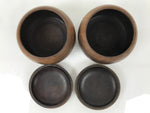 Japanese Go Stone Goishi Game Pieces Set Vtg Igo Brown Wood Bowls Glass GO103