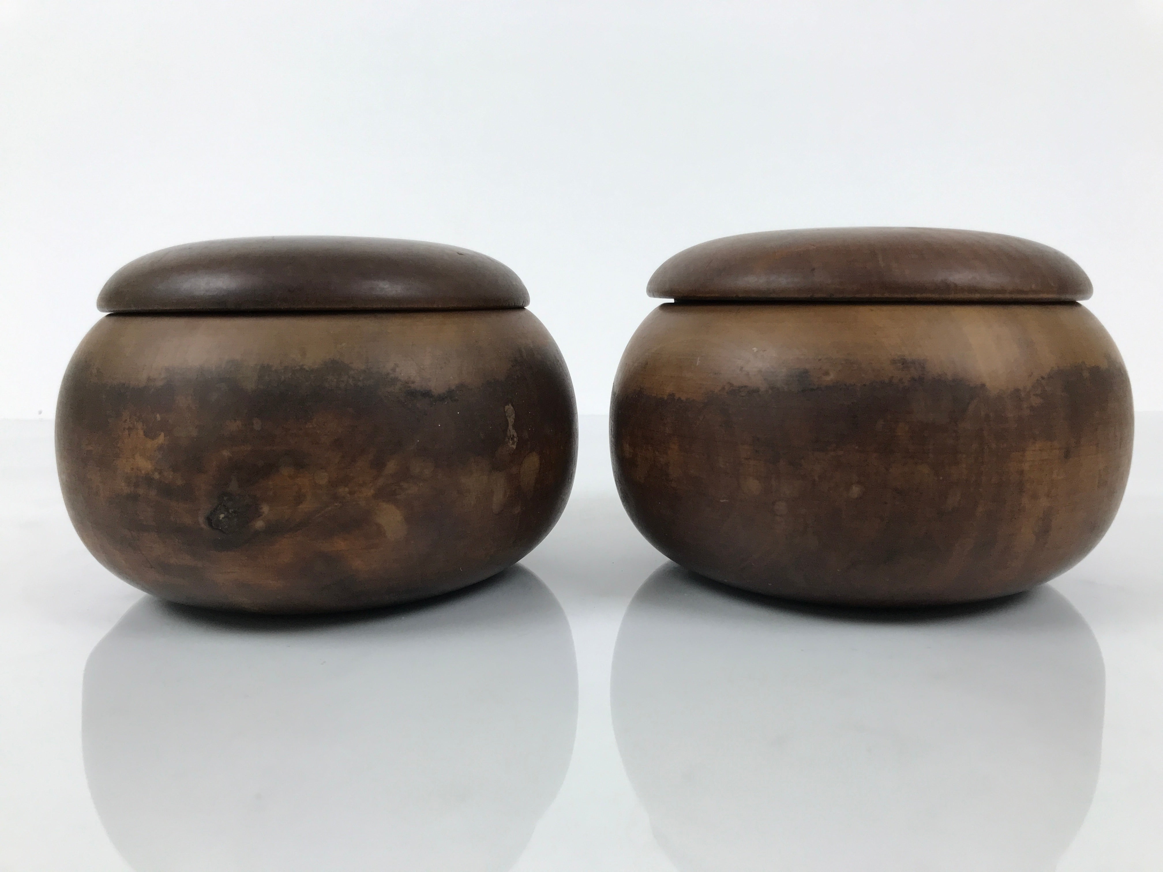 Japanese Go Stone Goishi Game Pieces Set Vtg Igo Brown Wood Bowls Glass GO103