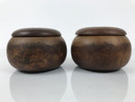 Japanese Go Stone Goishi Game Pieces Set Vtg Igo Brown Wood Bowls Glass GO103