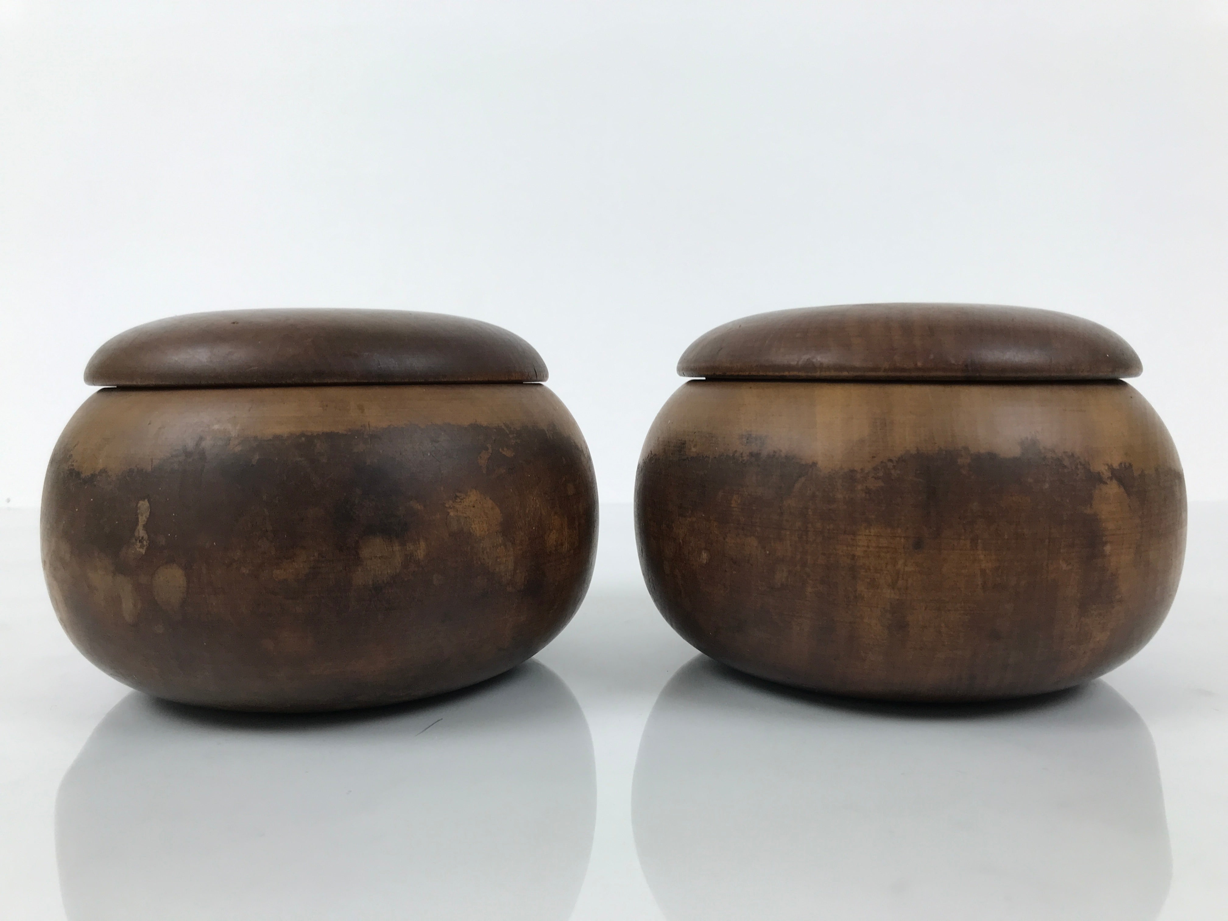 Japanese Go Stone Goishi Game Pieces Set Vtg Igo Brown Wood Bowls Glass GO103