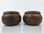 Japanese Go Stone Goishi Game Pieces Set Vtg Igo Brown Wood Bowls Glass GO103