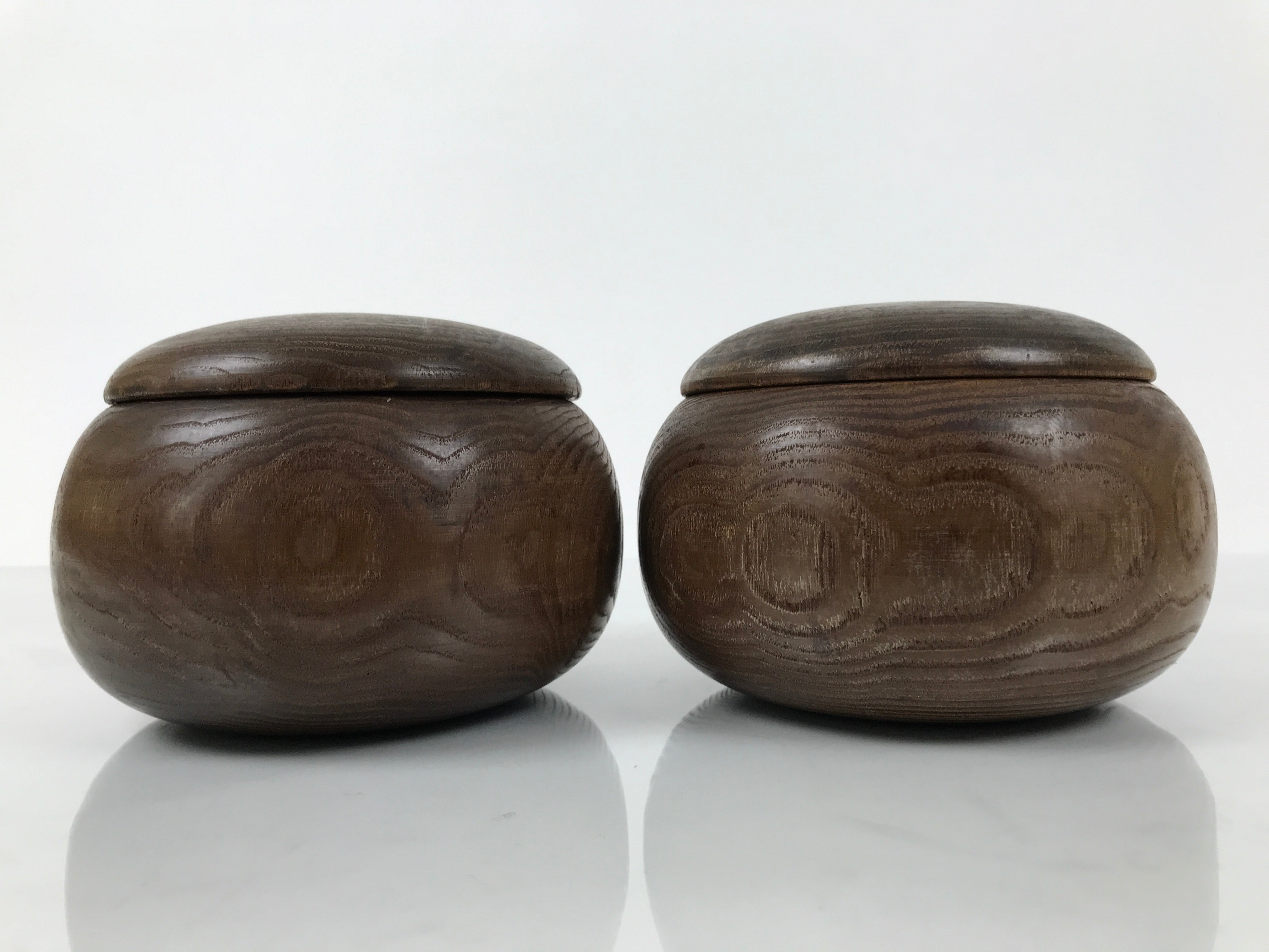 Japanese Go Stone Goishi Game Pieces Set Vtg Igo Brown Wood Bowls Glass GO104