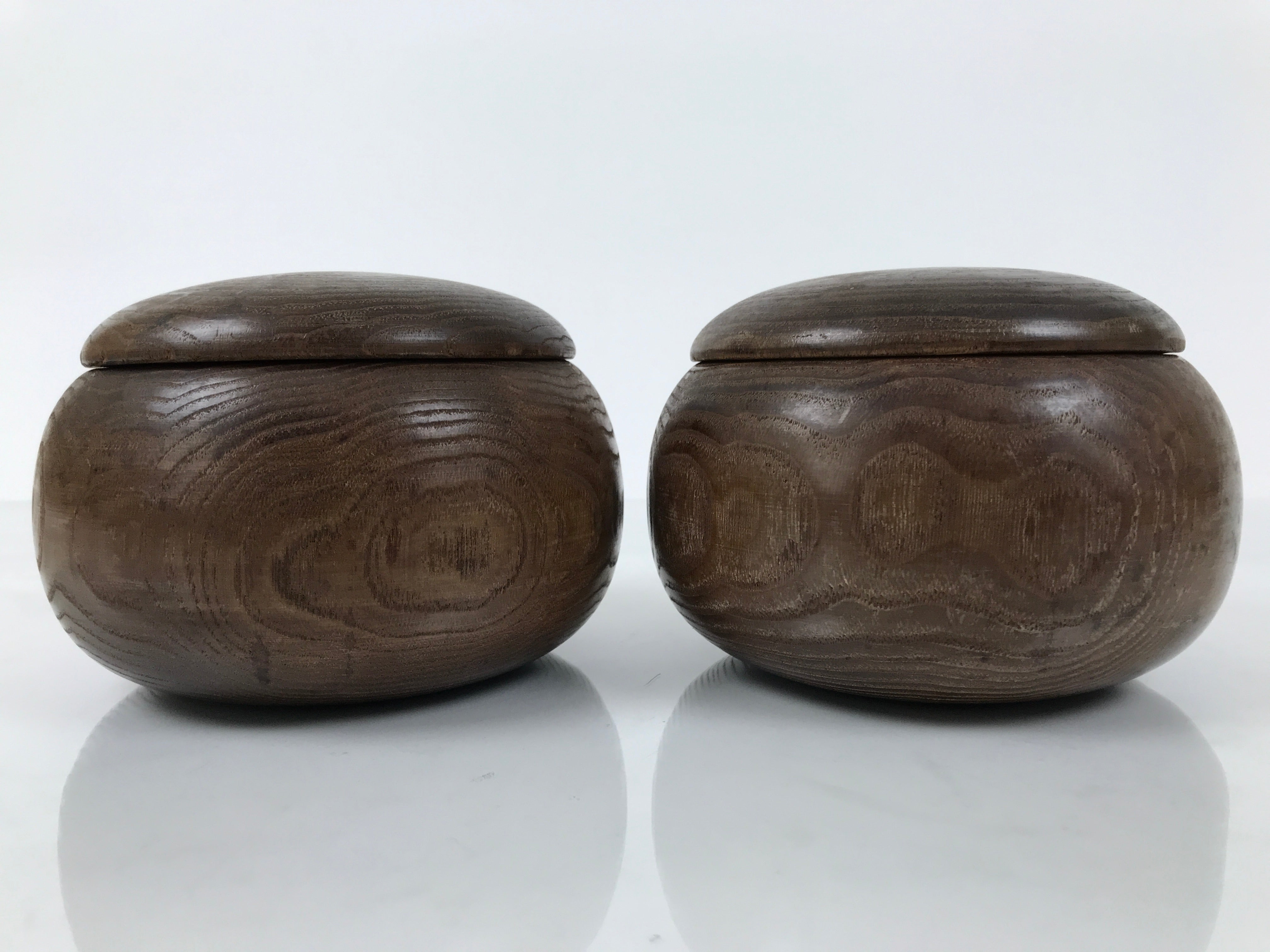 Japanese Go Stone Goishi Game Pieces Set Vtg Igo Brown Wood Bowls Glass GO104