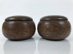 Japanese Go Stone Goishi Game Pieces Set Vtg Igo Brown Wood Bowls Glass GO104