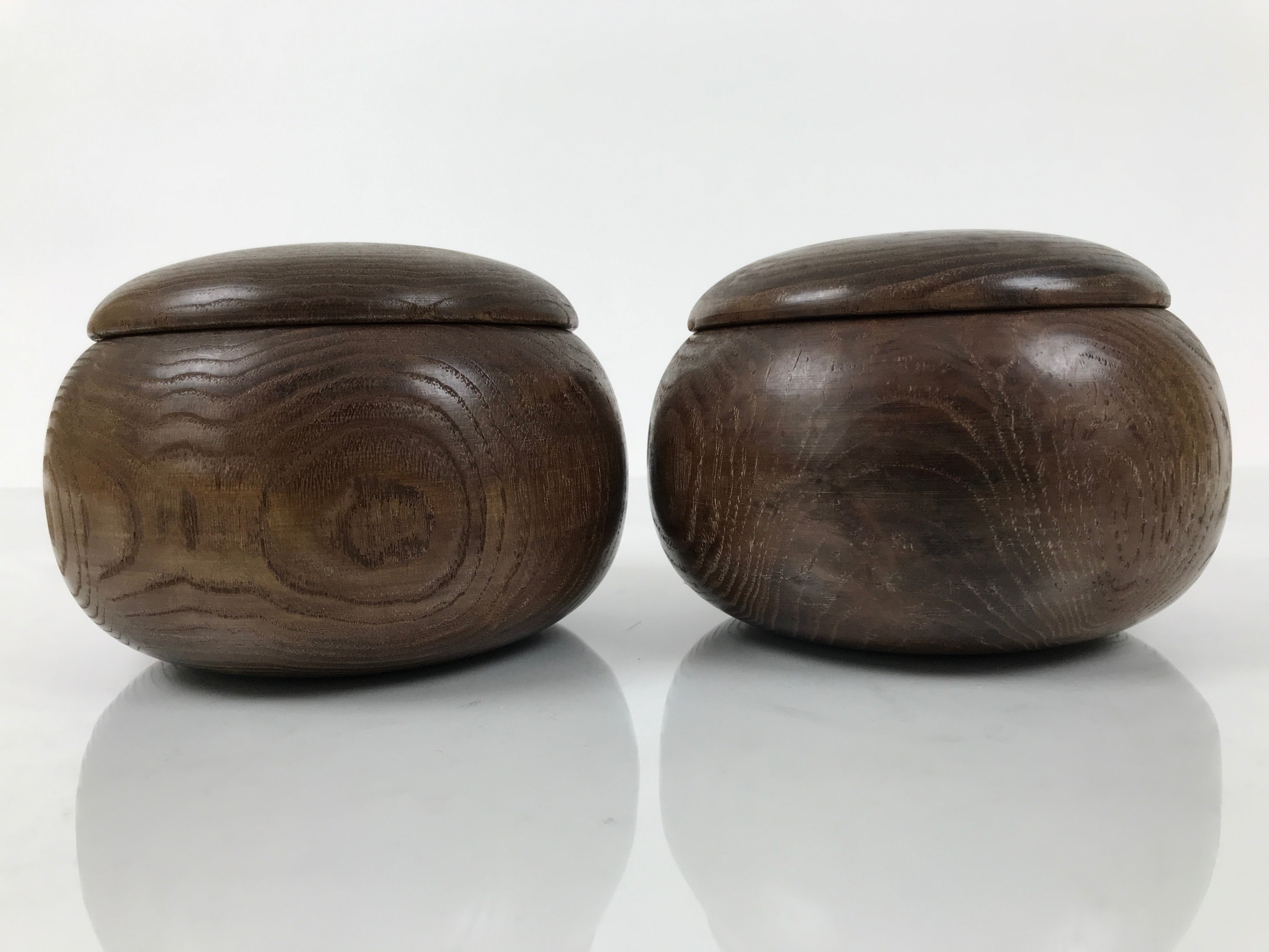 Japanese Go Stone Goishi Game Pieces Set Vtg Igo Brown Wood Bowls Glass GO104