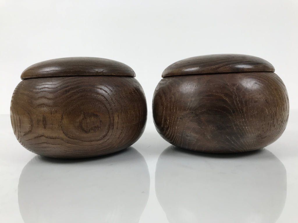 Japanese Go Stone Goishi Game Pieces Set Vtg Igo Brown Wood Bowls Glass GO104
