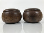 Japanese Go Stone Goishi Game Pieces Set Vtg Igo Brown Wood Bowls Glass GO104
