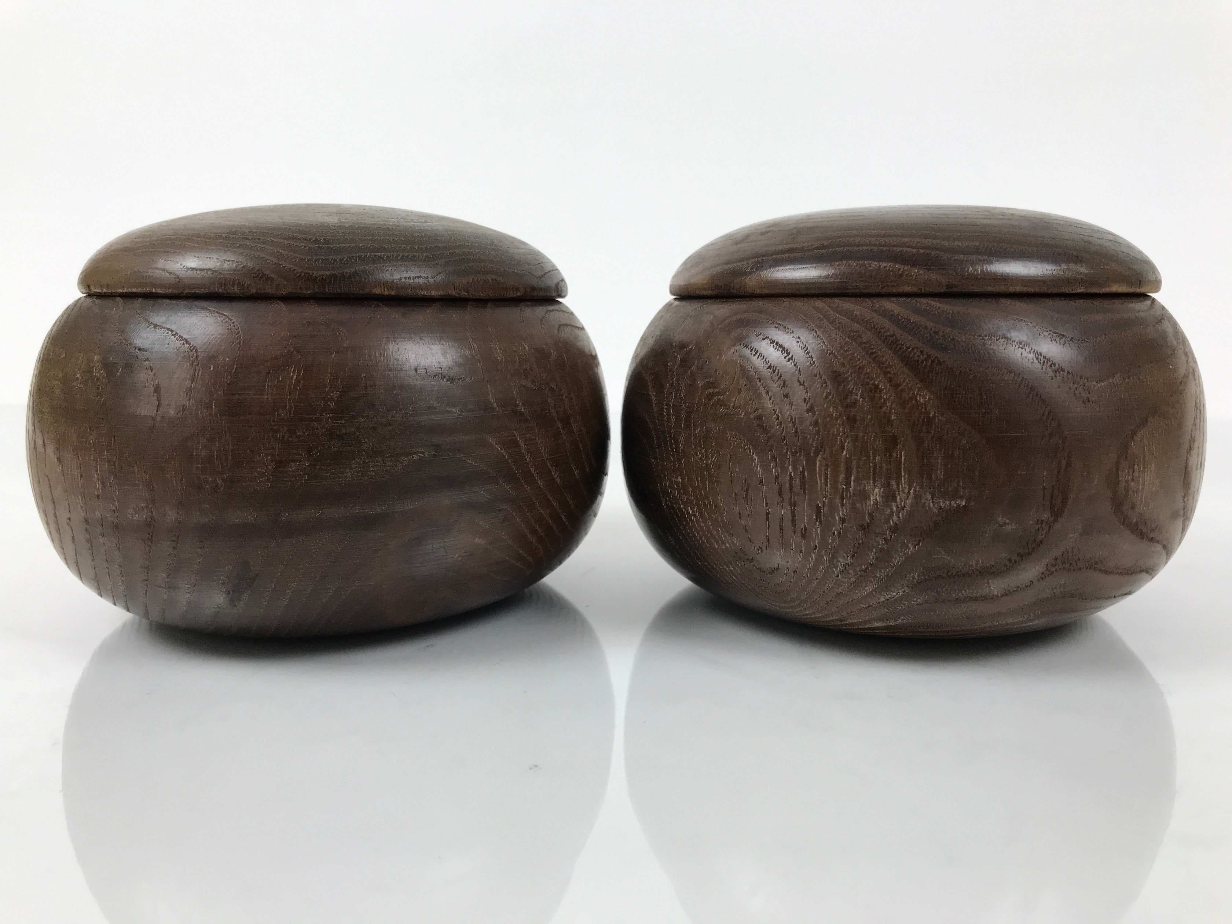 Japanese Go Stone Goishi Game Pieces Set Vtg Igo Brown Wood Bowls Glass GO104