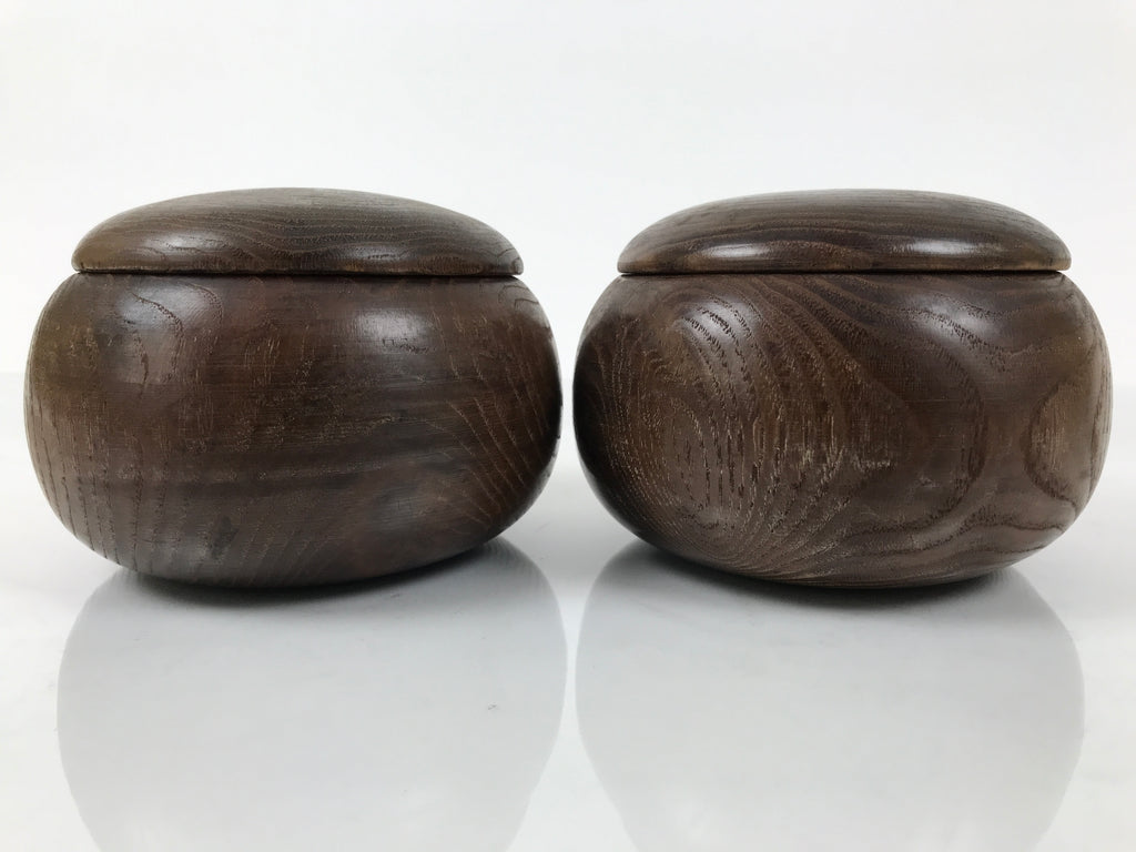 Japanese Go Stone Goishi Game Pieces Set Vtg Igo Brown Wood Bowls Glass GO104