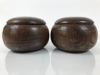 Japanese Go Stone Goishi Game Pieces Set Vtg Igo Brown Wood Bowls Glass GO104