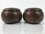 Japanese Go Stone Goishi Game Pieces Set Vtg Igo Brown Wood Bowls Glass GO104