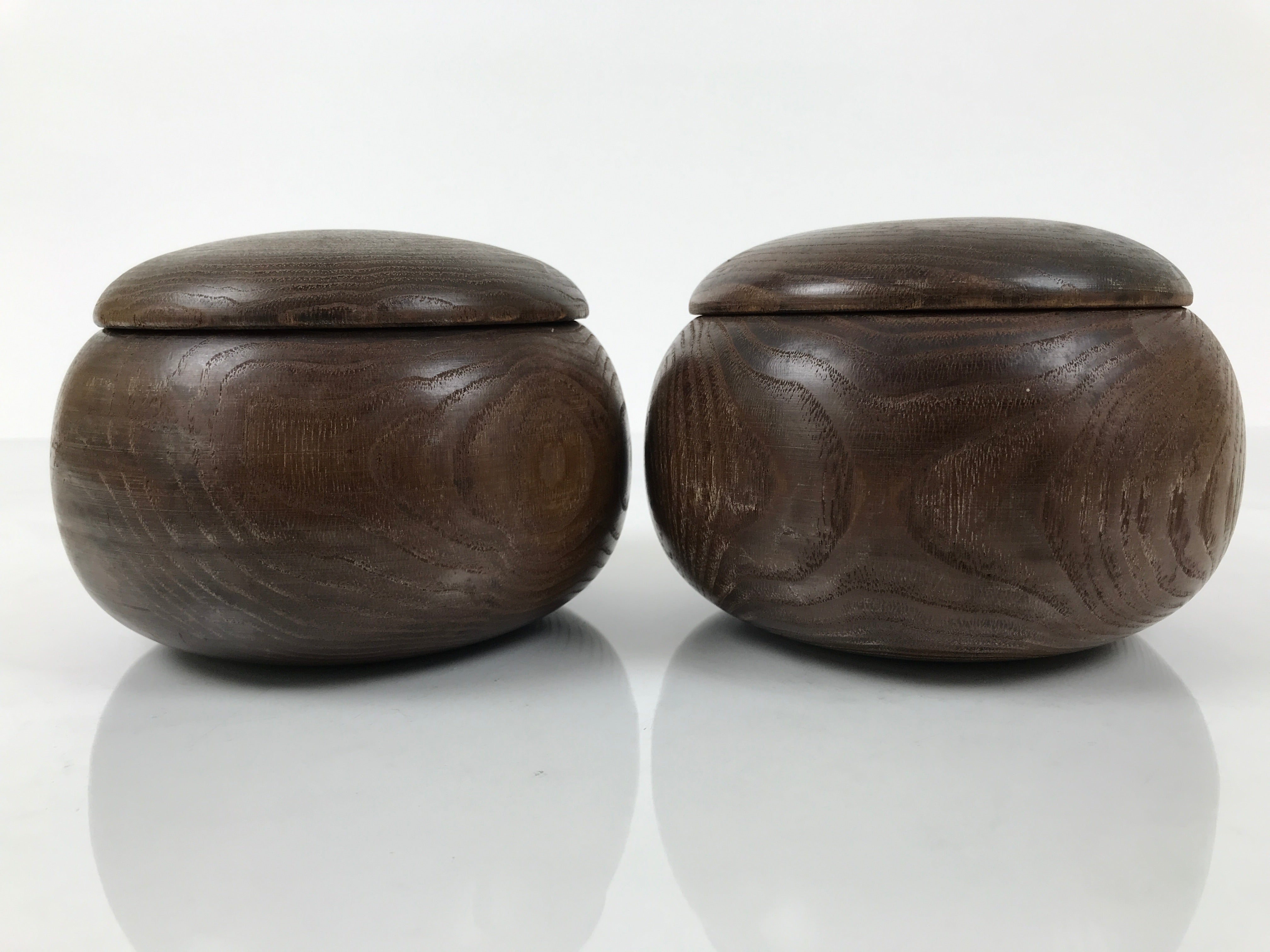 Japanese Go Stone Goishi Game Pieces Set Vtg Igo Brown Wood Bowls Glass GO104