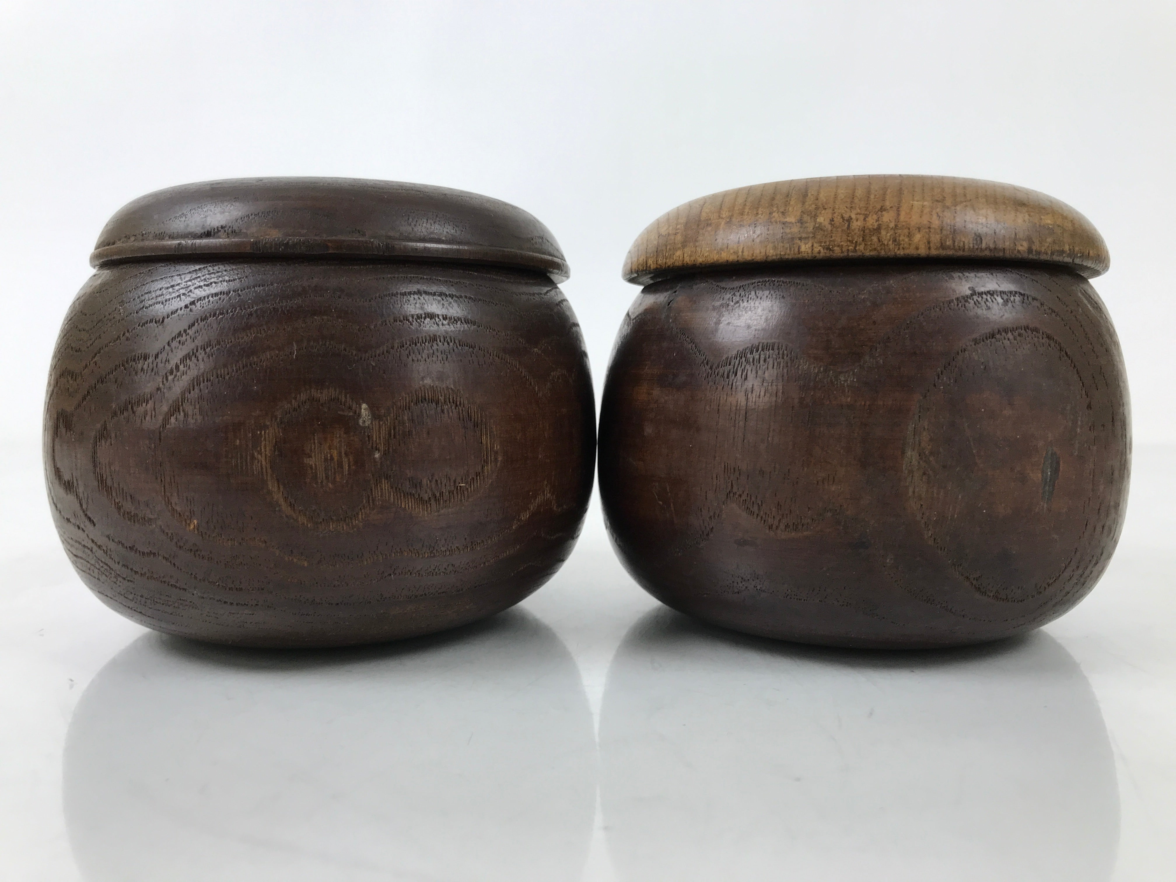 Japanese Go Stone Goishi Game Pieces Set Vtg Igo Brown Wood Bowls Glass GO98