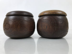 Japanese Go Stone Goishi Game Pieces Set Vtg Igo Brown Wood Bowls Glass GO98