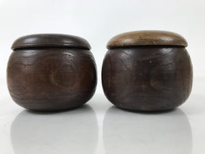 Japanese Go Stone Goishi Game Pieces Set Vtg Igo Brown Wood Bowls Glass GO98