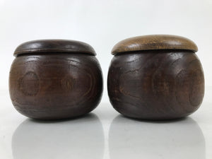 Japanese Go Stone Goishi Game Pieces Set Vtg Igo Brown Wood Bowls Glass GO98