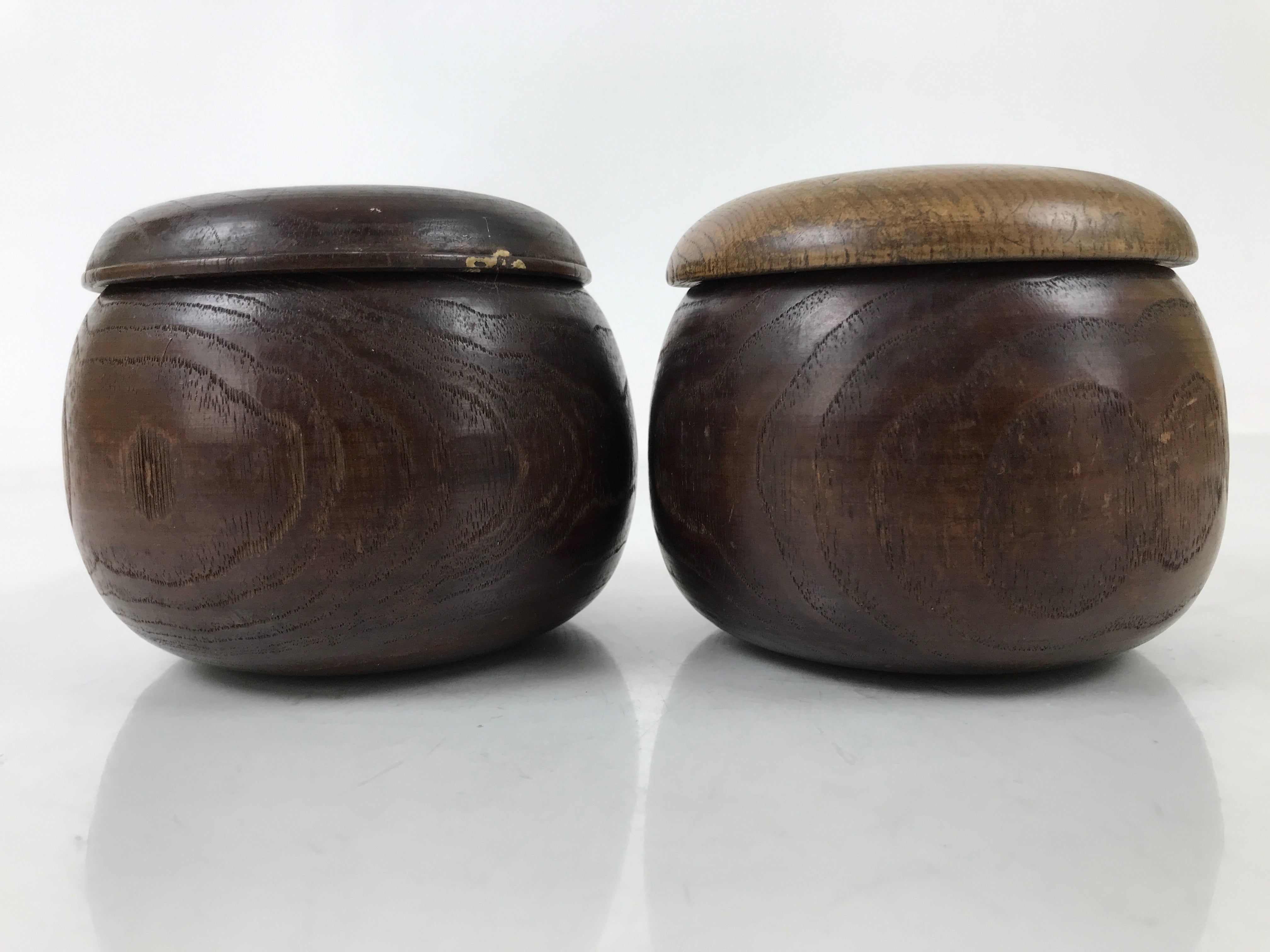 Japanese Go Stone Goishi Game Pieces Set Vtg Igo Brown Wood Bowls Glass GO98