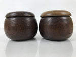 Japanese Go Stone Goishi Game Pieces Set Vtg Igo Brown Wood Bowls Glass GO98