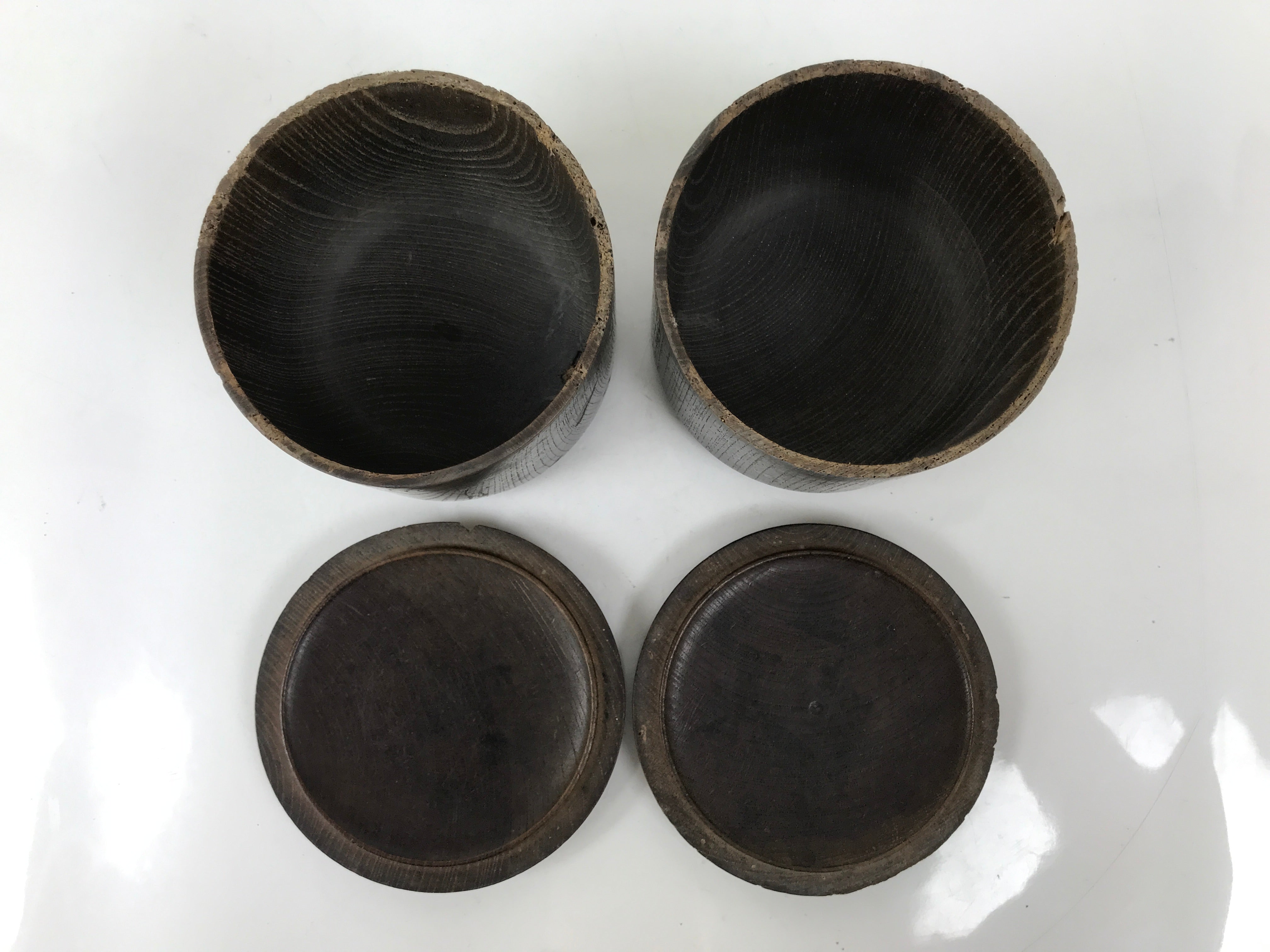 Japanese Go Stone Goishi Game Pieces Set Vtg Igo Brown Wood Bowls Shell GO101