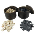 Japanese Go Stone Goishi Game Pieces Set Vtg Igo Brown Wood Bowls Shell GO101