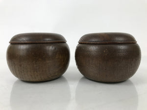 Japanese Go Stone Goishi Game Pieces Set Vtg Igo Brown Wooden Bowls Shell GO94