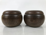 Japanese Go Stone Goishi Game Pieces Set Vtg Igo Brown Wooden Bowls Shell GO94