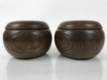 Japanese Go Stone Goishi Game Pieces Set Vtg Igo Brown Wooden Bowls Shell GO94