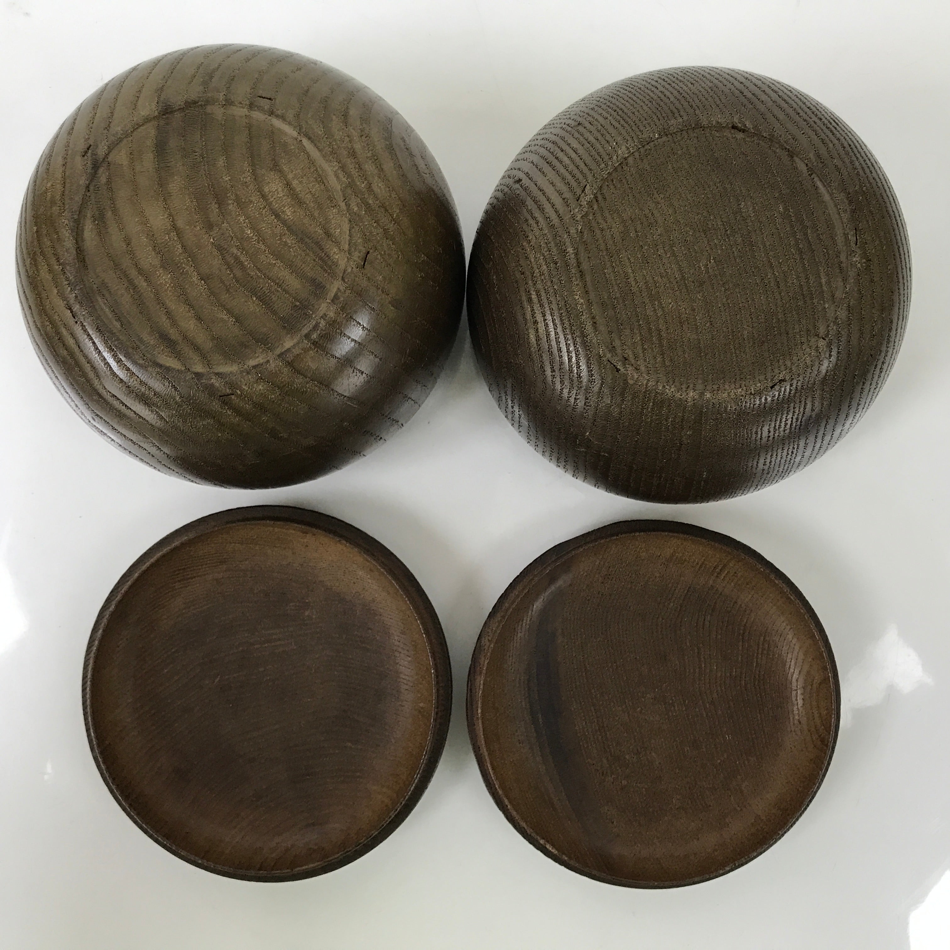 Japanese Go Stone Goishi Game Pieces Set Vtg Igo Brown Wooden Bowls Shell GO94