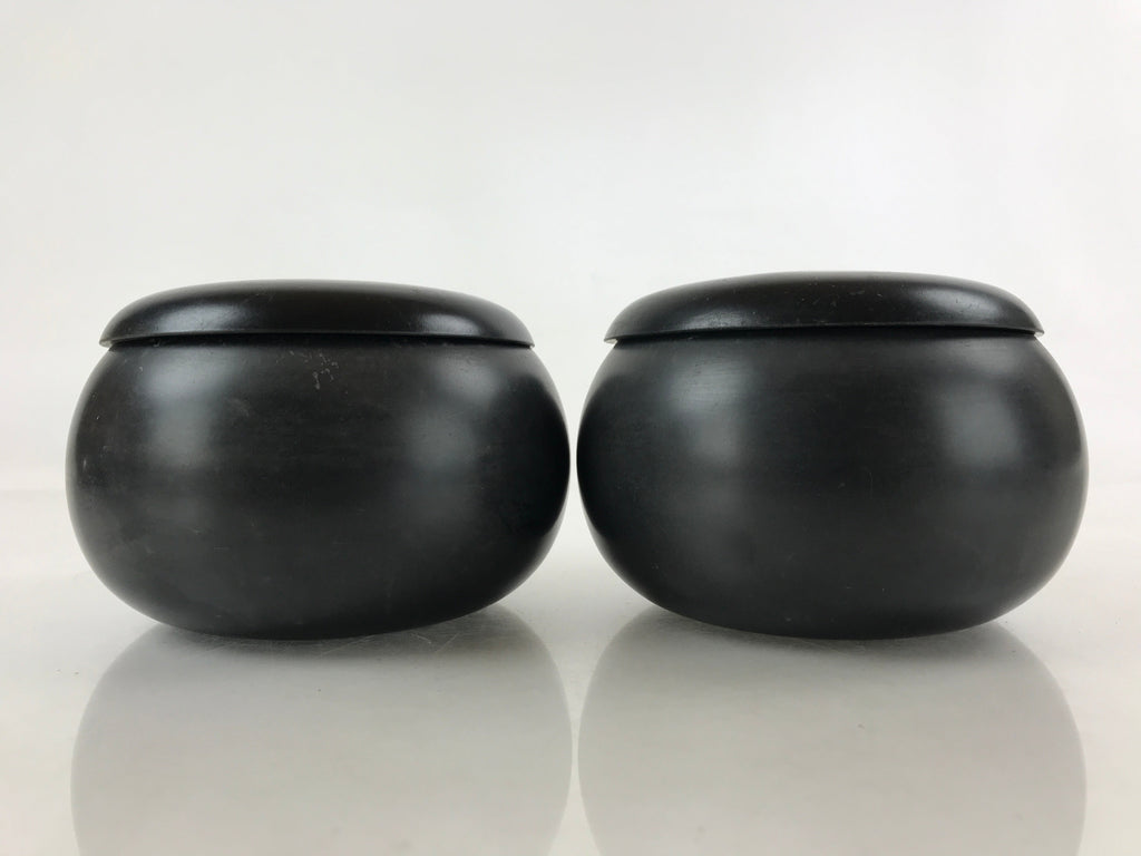 Japanese Go Stone Goishi Game Pieces Vtg Black Plastic Bowls Shell Stone GO85