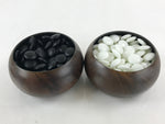 Japanese Go Stone Goishi Game Pieces Vtg Brown Plastic Bowls Glass GO84