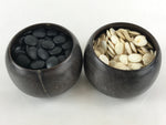 Japanese Go Stone Goishi Game Pieces Vtg Brown Wood Bowls Stone Shell GO83