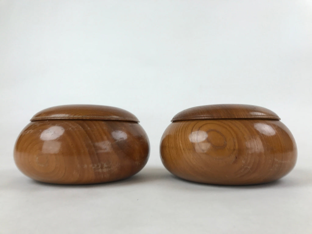 Japanese Go Stone Goishi Game Pieces Vtg Igo Brown Wooden Bowls Glass GO88