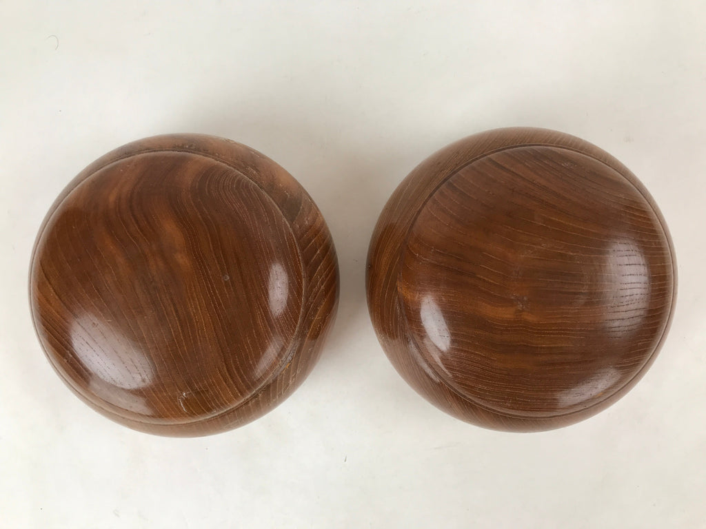 Japanese Go Stone Goishi Game Pieces Vtg Igo Brown Wooden Bowls Glass GO88