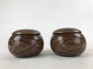 Japanese Go Stone Goishi Game Pieces Vtg Igo Brown Wooden Bowls Glass GO91