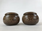 Japanese Go Stone Goishi Game Pieces Vtg Igo Brown Wooden Bowls Glass GO91
