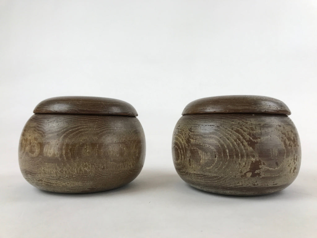Japanese Go Stone Goishi Game Pieces Vtg Igo Brown Wooden Bowls Glass GO92