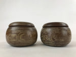 Japanese Go Stone Goishi Game Pieces Vtg Igo Brown Wooden Bowls Glass GO92