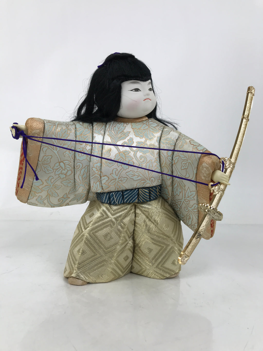 Japanese Gogatsu Ningyo Boy Festival Fabric Doll Kimekomi Kimono Sword Gold ST23