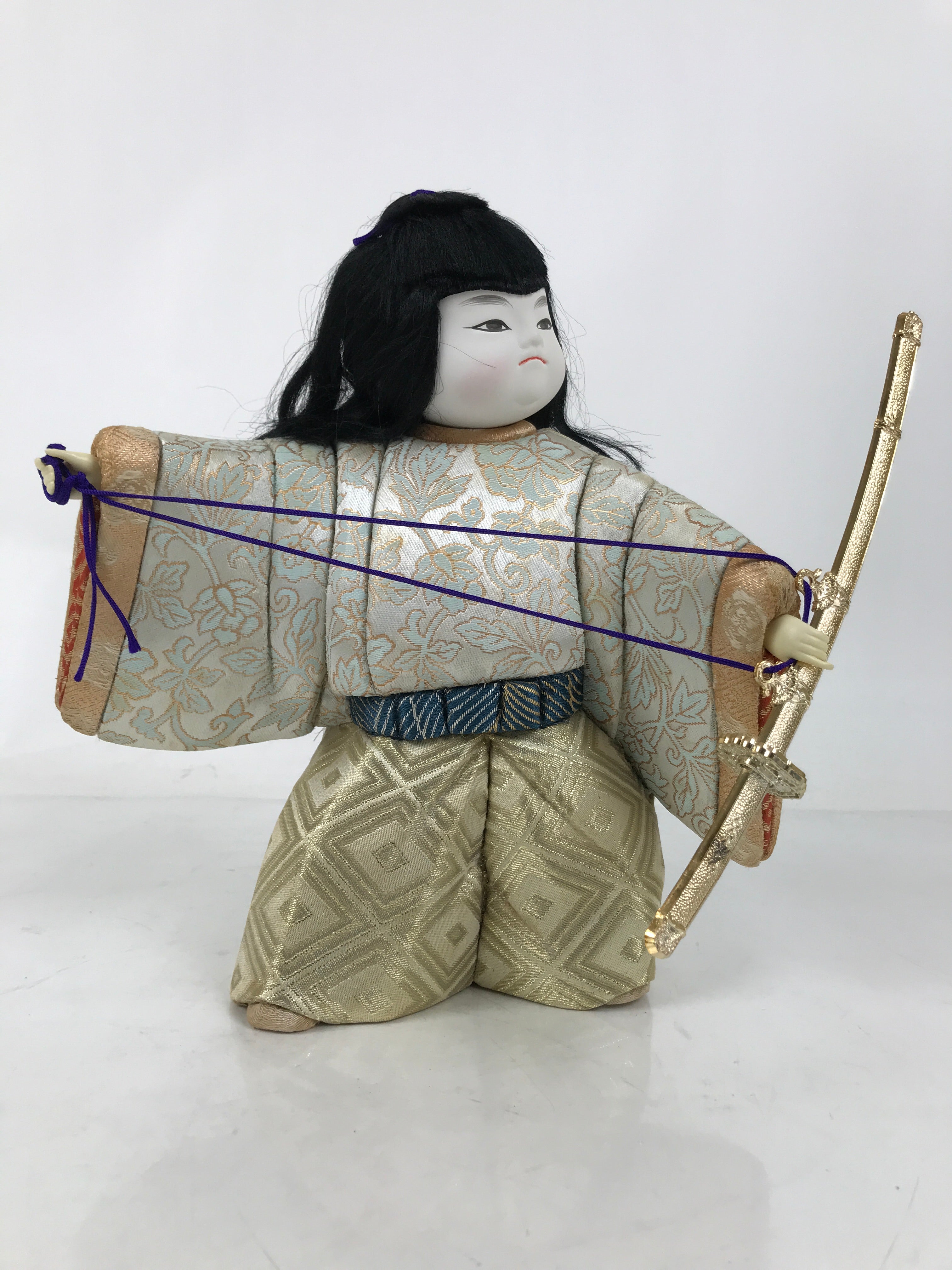 Japanese Gogatsu Ningyo Boy Festival Fabric Doll Kimekomi Kimono Sword Gold ST23