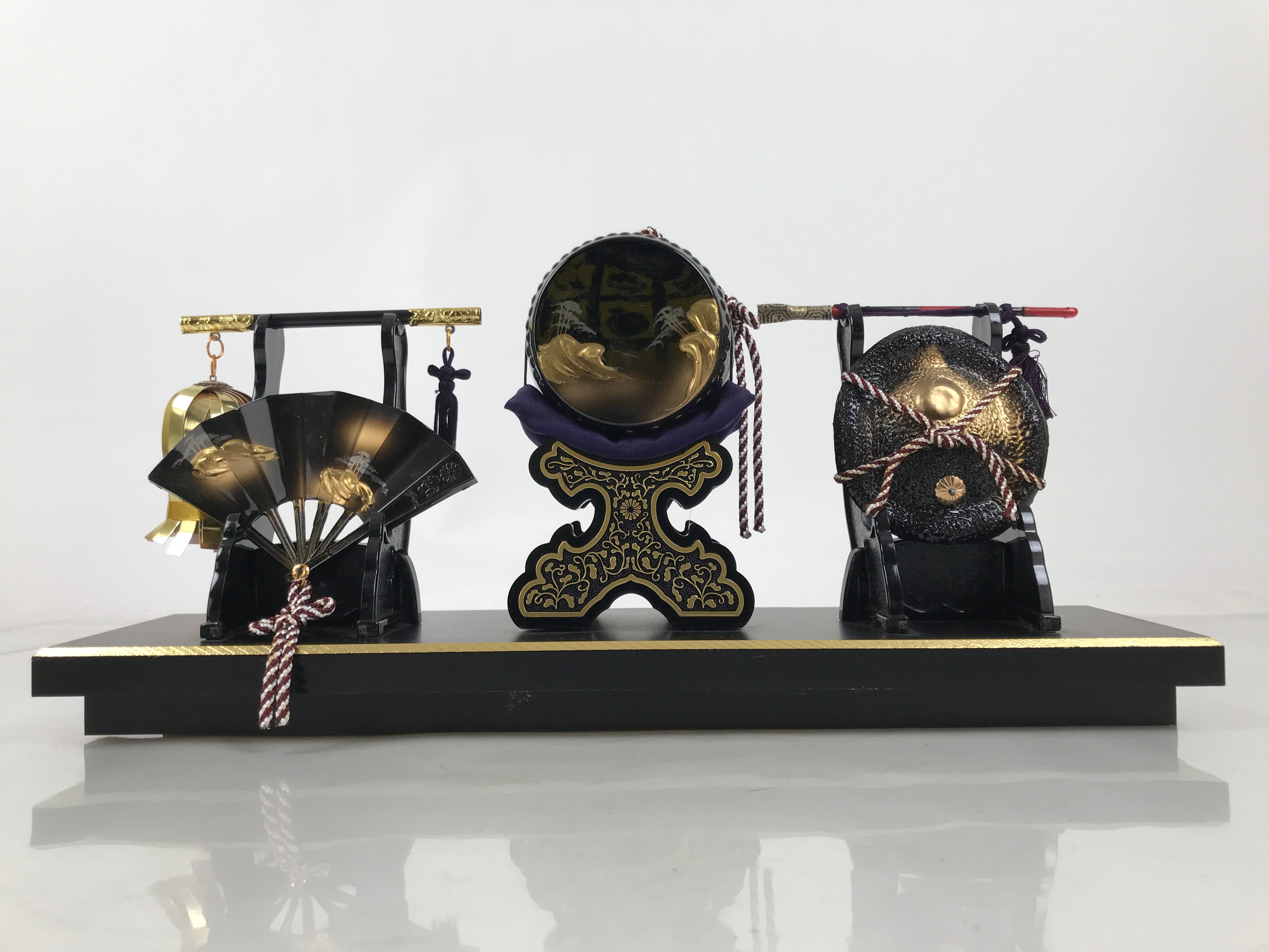 Japanese Gogatsu Ningyo Display Vtg Drum Folding Fan Shade Stand Boys' Day ID644