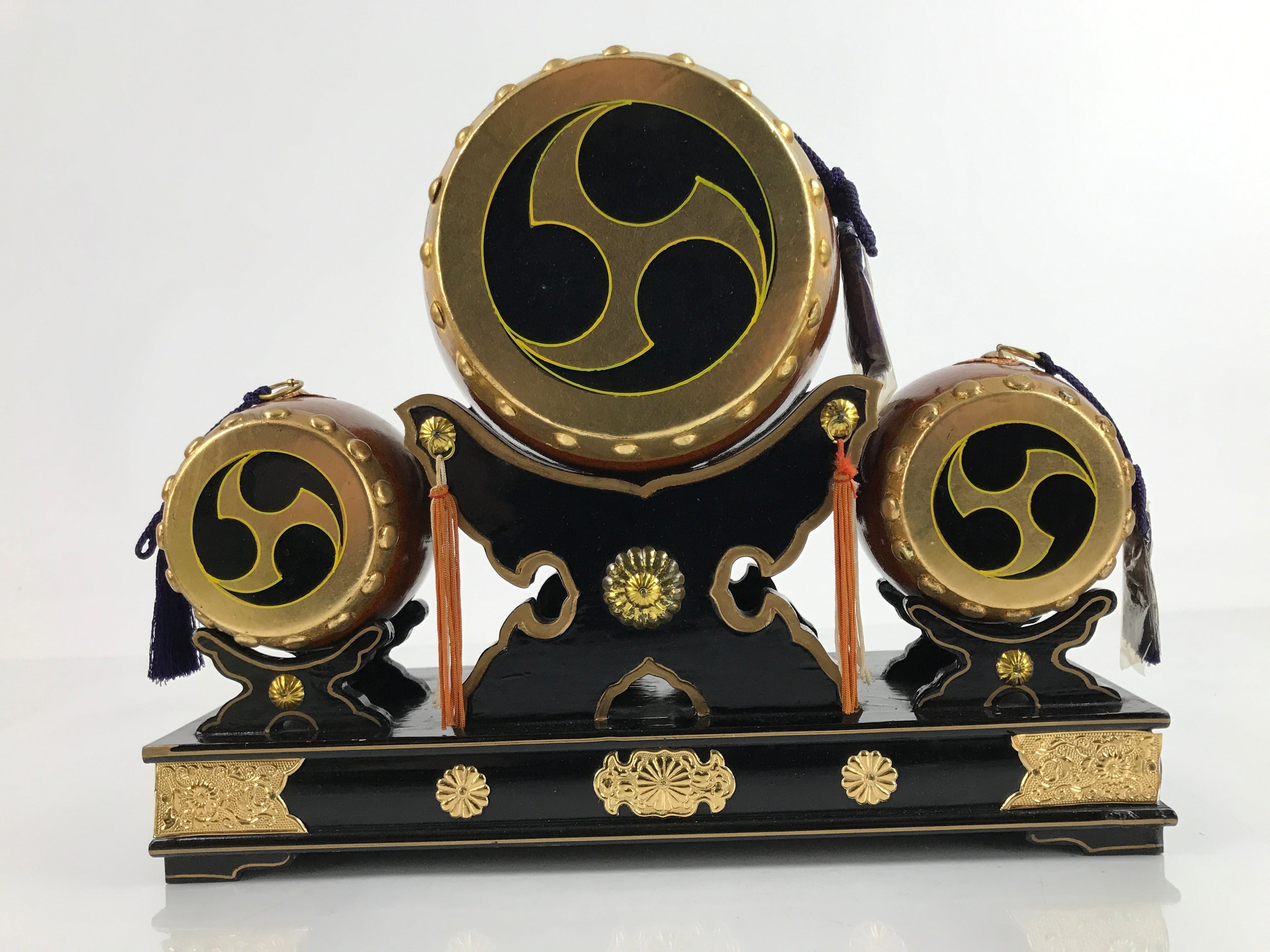 Japanese Gogatsu Ningyo Taiko Drum Display Vtg Lacquered Stand Boys' Day ID579