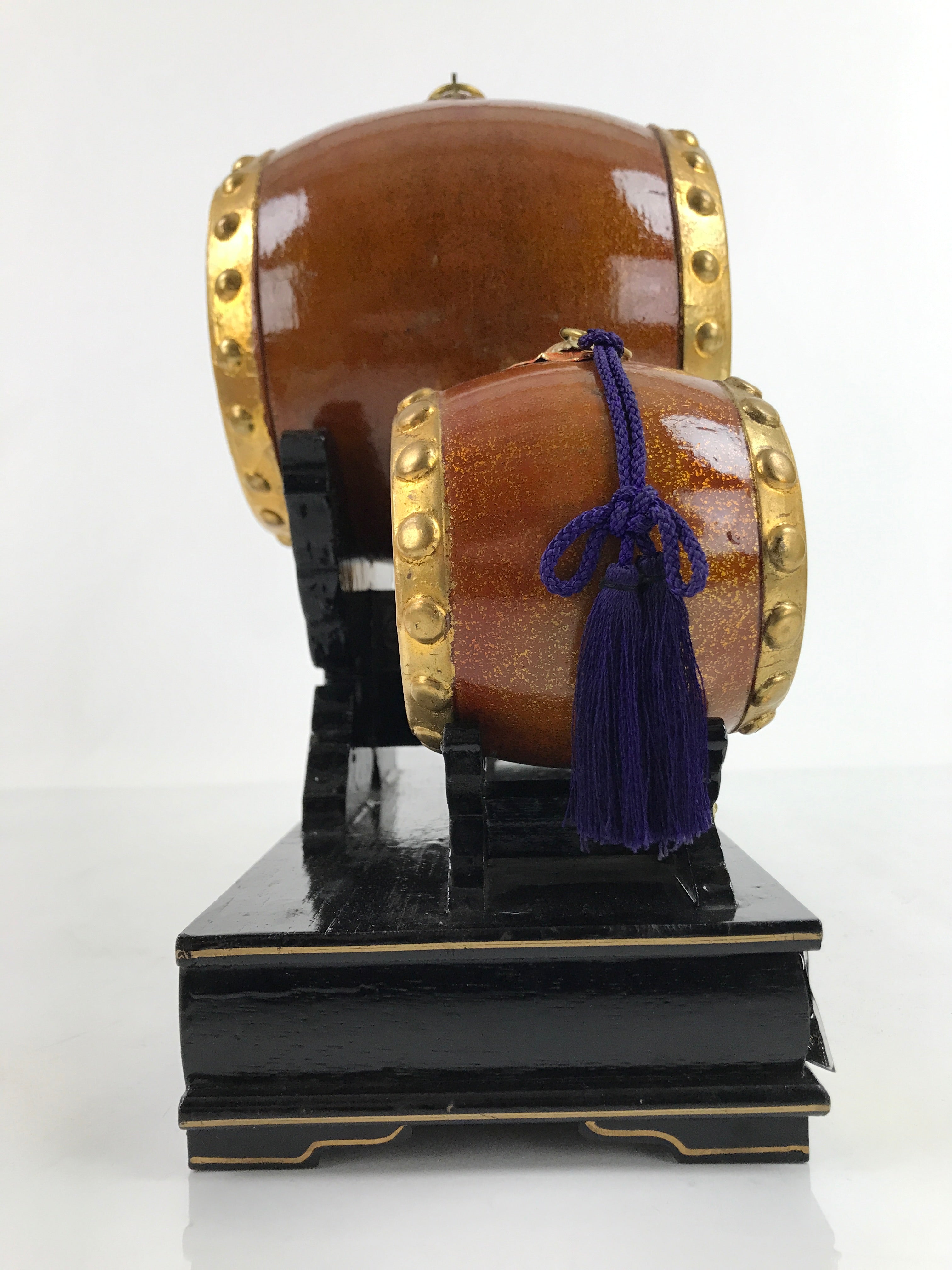 Japanese Gogatsu Ningyo Taiko Drum Display Vtg Lacquered Stand Boys' Day ID579