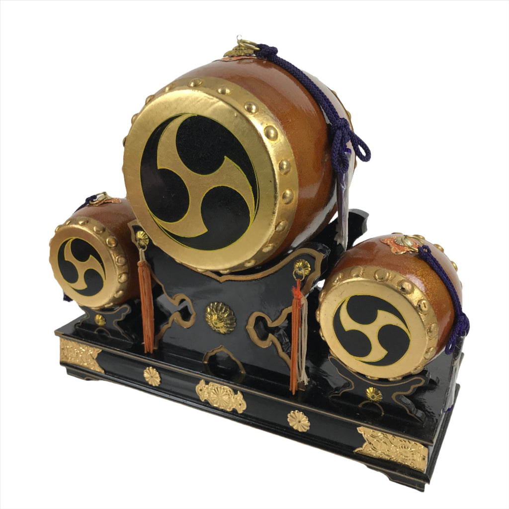 Japanese Gogatsu Ningyo Taiko Drum Display Vtg Lacquered Stand Boys' Day ID579