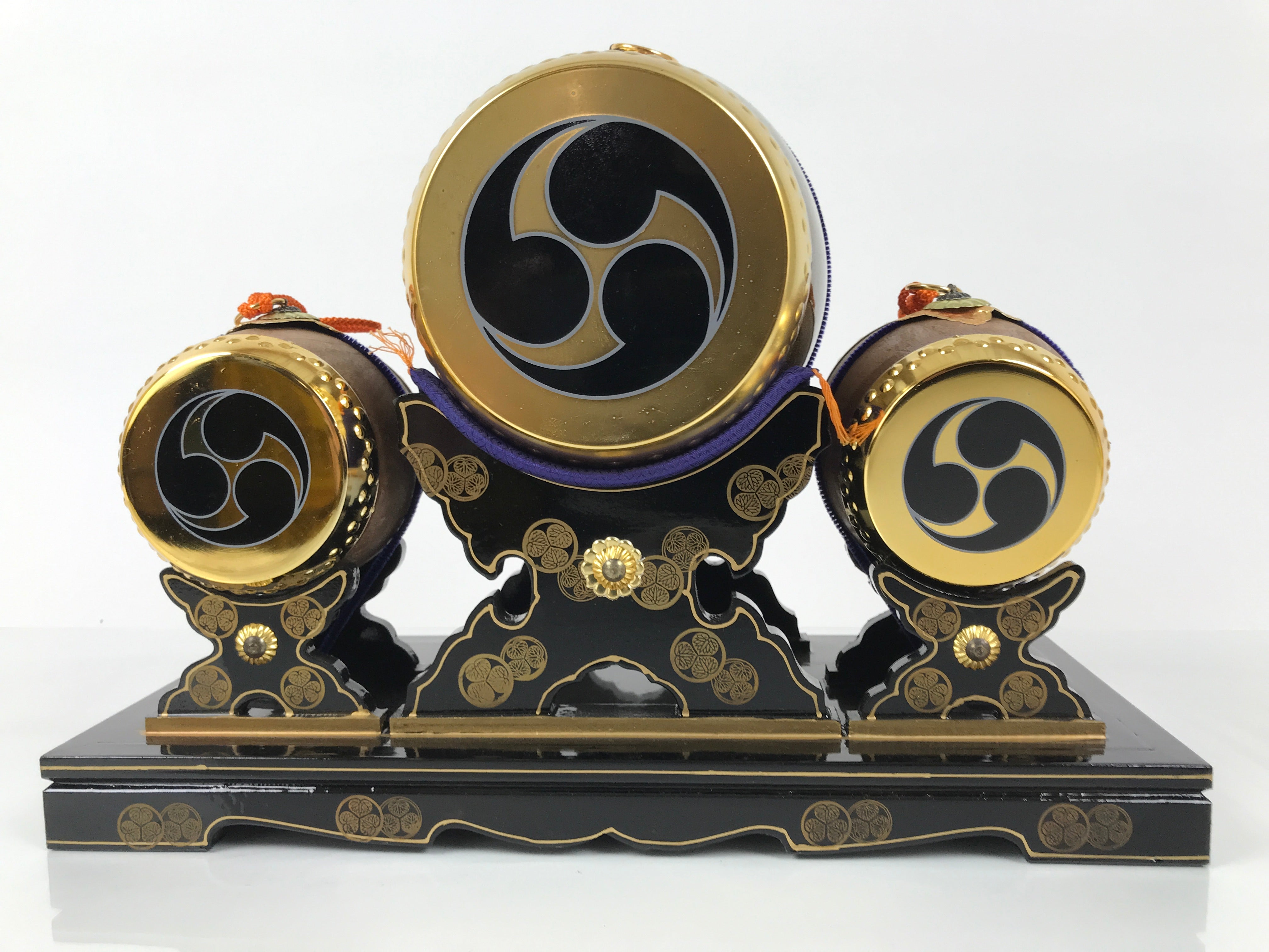 Japanese Gogatsu Ningyo Taiko Drum Display Vtg Lacquered Stand Boys' Day ID646